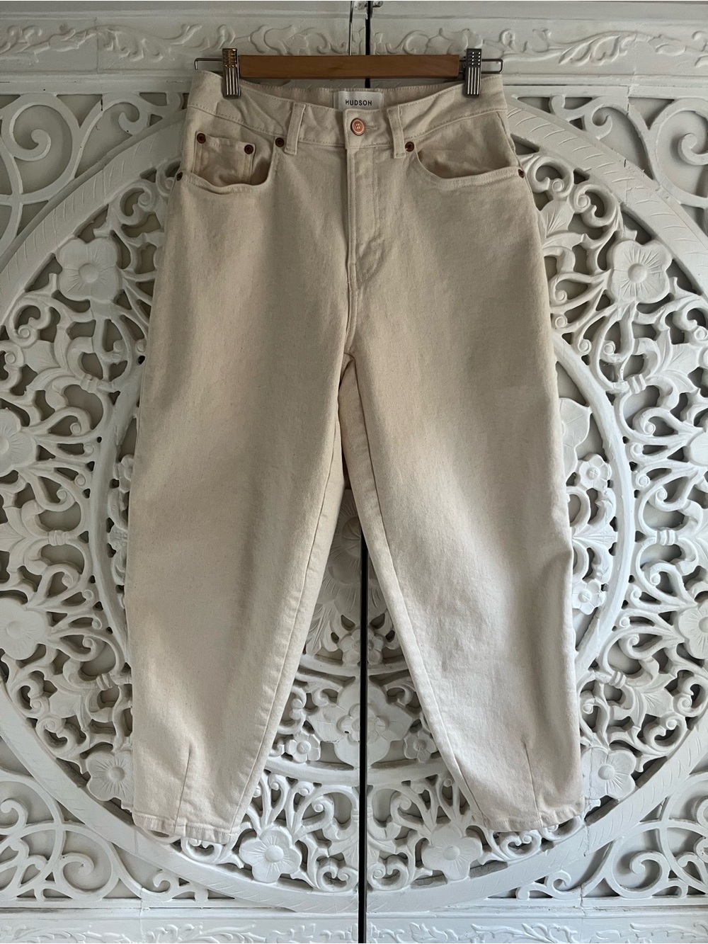 Hudson North Cream Barrel Leg Jeans High Rise Women’s 4 Ecru Denim